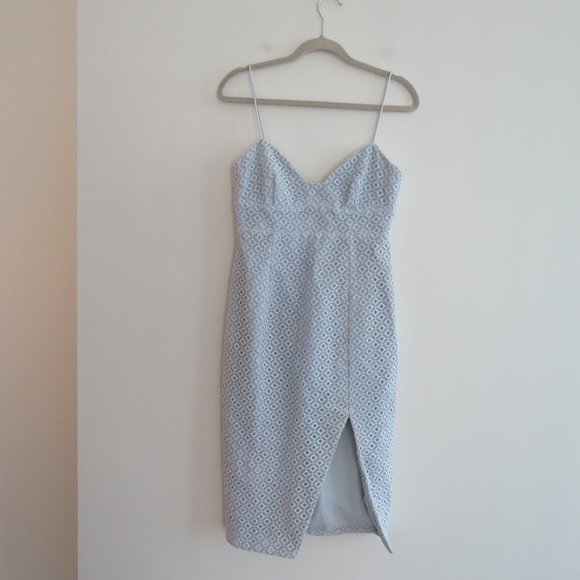 NICHOLAS Baby Blue Lace Eyelet Cut Out Pencil Dress - Size US 4 - Picture 3 of 16